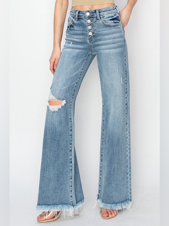 Risen Jeans Denim - ❤️ 888. Risen High-Rise Wide Leg Distressed Jeans - medium Blue NWT